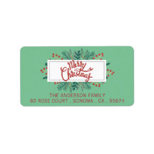Merry Kerstmis Holly Boughs Green Return Address