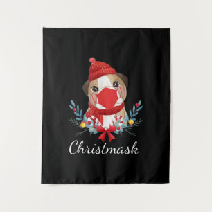 Merry Kerstmis Hondenliefhebber Bulldog Wearing Ma Wandkleed