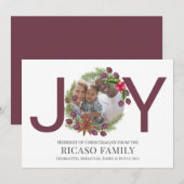 Merry Kerstmis Joy Plum Wreatfoto Card Feestdagenkaart (Voorkant / Achterkant)