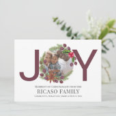 Merry Kerstmis Joy Plum Wreatfoto Card Feestdagenkaart (Staand voorkant)