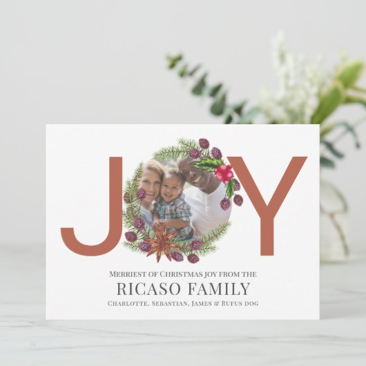 Merry Kerstmis Joy Wreatfoto Card Feestdagenkaart (Staand voorkant)