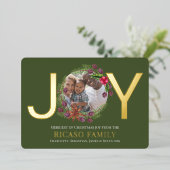 Merry Kerstmis Joy Wreatfoto Card Folie Feestdagenkaart (Staand Voorkant)