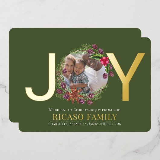 Merry Kerstmis Joy Wreatfoto Card Folie Feestdagenkaart (Voorkant / Achterkant)