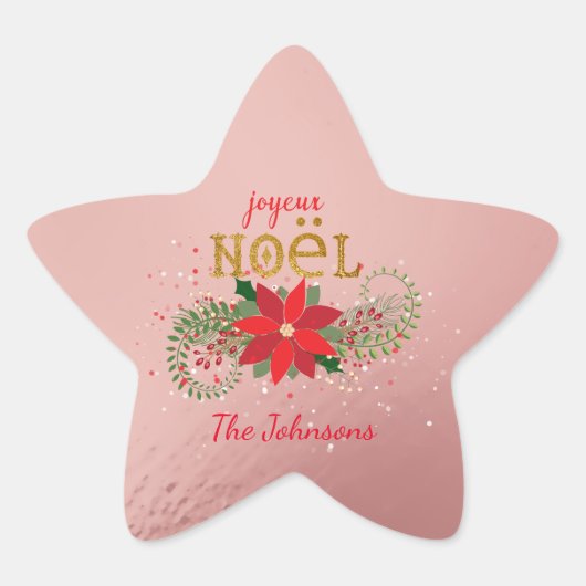 Merry Kerstmis Joyeux Noel Star Pink Frans Ster Sticker (Voorkant)