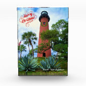 Merry Kerstmis Jupiter Inlet Florida Lighthouse Fotoblokken (Voorkant)