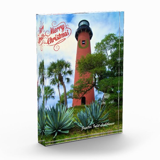 Merry Kerstmis Jupiter Inlet Florida Lighthouse Fotoblokken (Links)