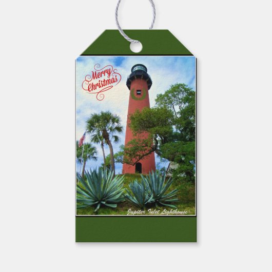 Merry Kerstmis Jupiter Inlet Lighthouse Florida Cadeaulabel (Voorkant)