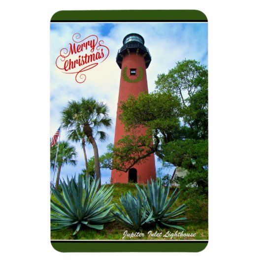 Merry Kerstmis Jupiter Inlet Lighthouse Florida Magneet (Verticaal)