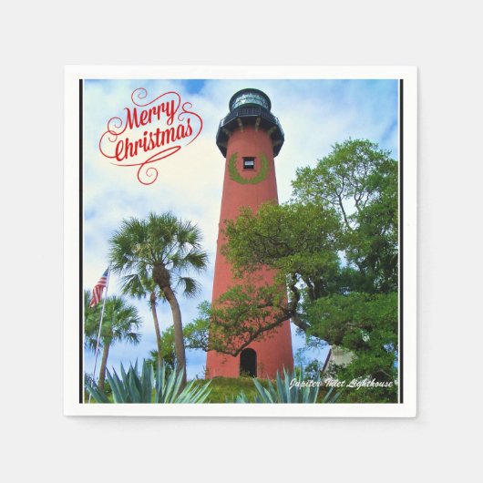 Merry Kerstmis Jupiter Inlet Lighthouse Florida Servet (Voorkant)