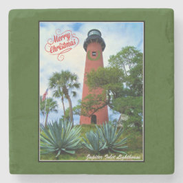 Merry Kerstmis Jupiter Inlet Lighthouse Florida Stenen Onderzetter