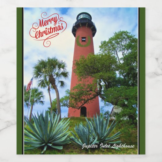 Merry Kerstmis Jupiter Inlet Lighthouse Florida Wijn Etiket (Enkel label)