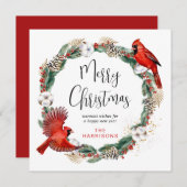 Merry Kerstmis Kardinaal Pine Greenery Wreath Feestdagenkaart (Voorkant / Achterkant)