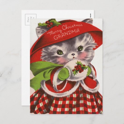 Merry Kerstmis  Kat Feestdagenkaart (Voorkant / Achterkant)