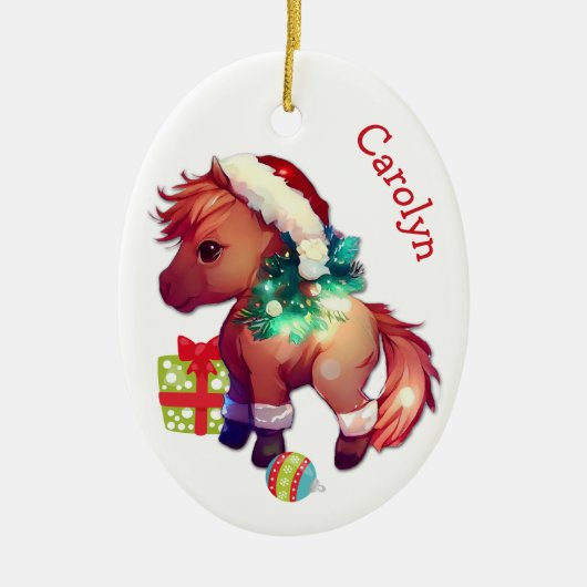 Merry Kerstmis Kinder keramische Pony Keramisch Ornament (Voorkant)