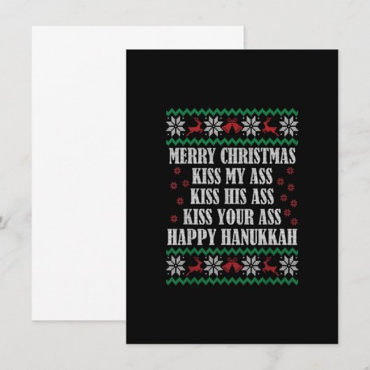 Merry Kerstmis Kiss My A.ss Happy Hanukkah lelijke Kaart (Voorkant / Achterkant)
