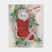 Merry Kerstmis Kitten Red Stocking Candy Cane Fleece Deken (Voorkant)