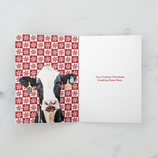 Merry Kerstmis Koe Holstein Boerderij Snowflake Kaart (Binnen)