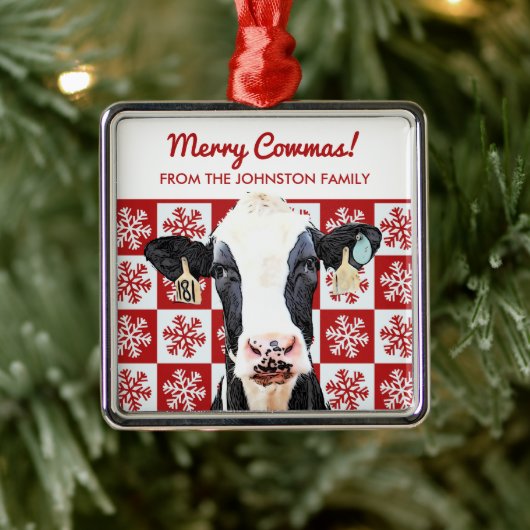 Merry Kerstmis Koe Holstein Boerderij Snowflake Metalen Ornament (Boom)