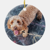 Merry Kerstmis Labradoodle | Voeg de foto van uw h Keramisch Ornament (Achterkant)