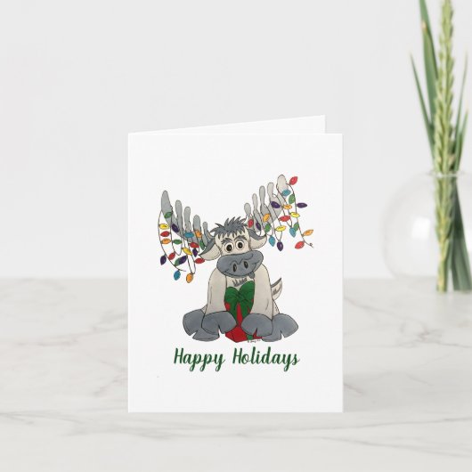 Merry Kerstmis Maine Moose Holiday Lights Kaart (Voorkant)