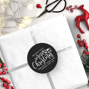 Merry Kerstmis Matin Black White Ronde Sticker