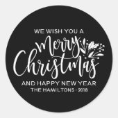 Merry Kerstmis Matin Black White Ronde Sticker (Voorkant)