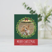 Merry Kerstmis met Cute Custom Dog Foto Green Briefkaart (Staand voorkant)