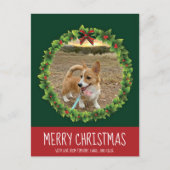 Merry Kerstmis met Cute Custom Dog Foto Green Briefkaart (Voorkant)