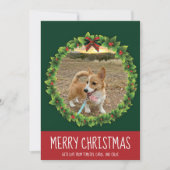 Merry Kerstmis met Cute Custom Dog Foto Green Feestdagenkaart (Voorkant)