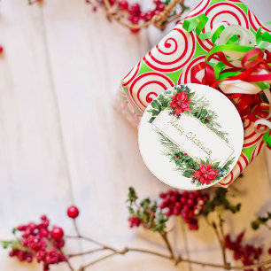 Merry Kerstmis met een rode wintergroet Ronde Sticker