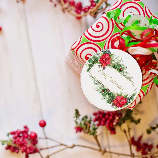 Merry Kerstmis met een rode wintergroet Ronde Sticker