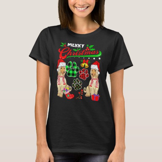 Merry Kerstmis met Pset Dog Paws Two Santa Afghan T-shirt (Voorkant)