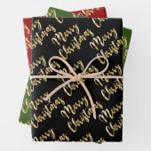 Merry Kerstmis met zwart groen rood Inpakpapier Vel (In situ)