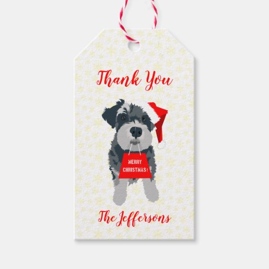 Merry Kerstmis Mini Schnauzer Dog Santa Hat Cadeaulabel (Voorkant)