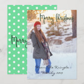 Merry Kerstmis Mint Polka Dots Feestdagenkaart (Voorkant / Achterkant)