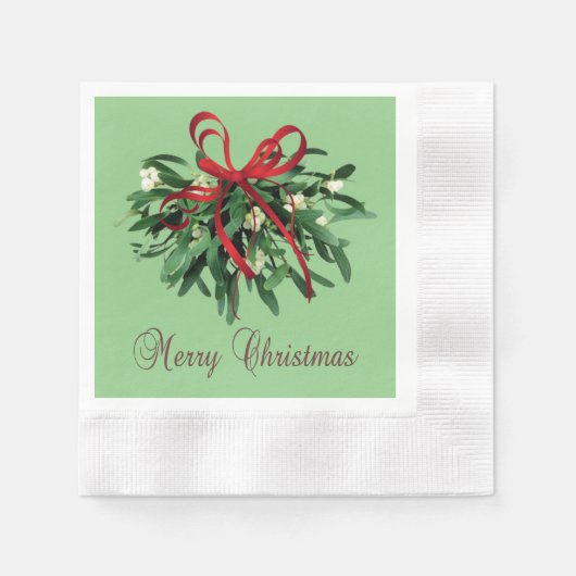 Merry Kerstmis Mistletoe Paper Coined Napkins Servet (Voorkant)