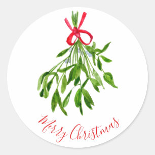Merry Kerstmis Mistletoe Waterverf Greenery Ronde Sticker