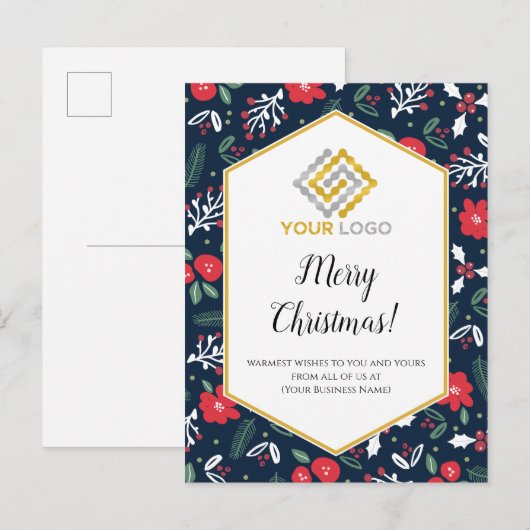 Merry Kerstmis Mod Flowers Logo Business Postcard Briefkaart (Voorkant / Achterkant)