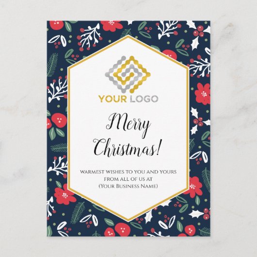 Merry Kerstmis Mod Flowers Logo Business Postcard Briefkaart (Voorkant)