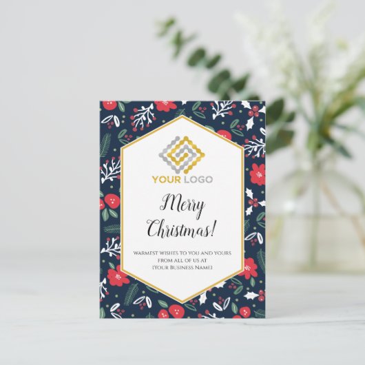 Merry Kerstmis Mod Flowers Logo Business Postcard Briefkaart (Staand voorkant)