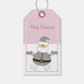 Merry Kerstmis Mode Houndstooth Pattern Santa Cadeaulabel (Voorkant)