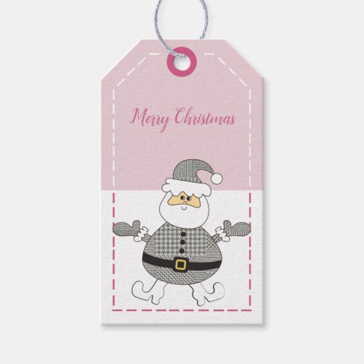 Merry Kerstmis Mode Houndstooth Pattern Santa Cadeaulabel (Voorkant)