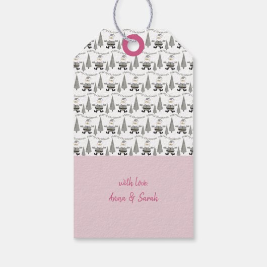 Merry Kerstmis Mode Houndstooth Pattern Santa Cadeaulabel (Achterkant)