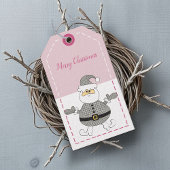 Merry Kerstmis Mode Houndstooth Pattern Santa Cadeaulabel