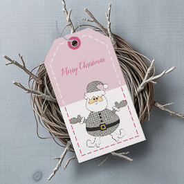 Merry Kerstmis Mode Houndstooth Pattern Santa Cadeaulabel