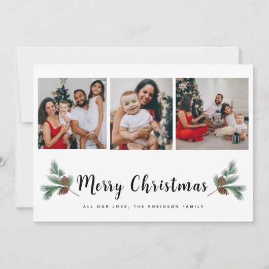 Merry Kerstmis Modern 3 Foto Collage Feestdagenkaart (Voorkant)