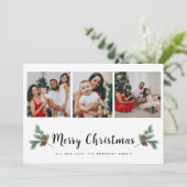 Merry Kerstmis Modern 3 Foto Collage Feestdagenkaart (Staand voorkant)