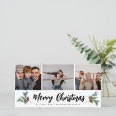 Merry Kerstmis Modern 3 Foto Collage Feestdagenkaart (Staand voorkant)