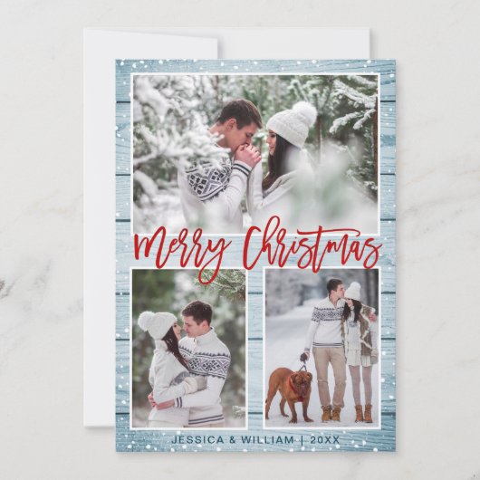 Merry Kerstmis Modern 3 PHOTO Greeting Feestdagenkaart (Voorkant)