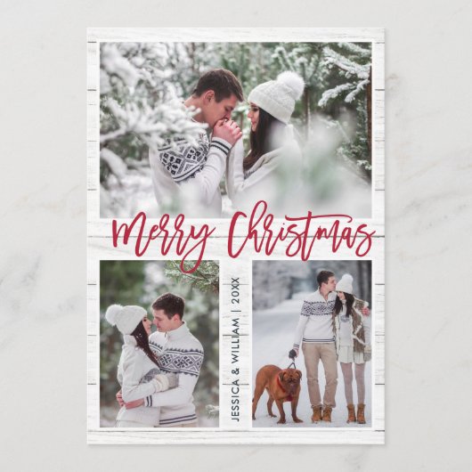 Merry Kerstmis Modern 3 PHOTO Greeting Feestdagenkaart (Voorkant)